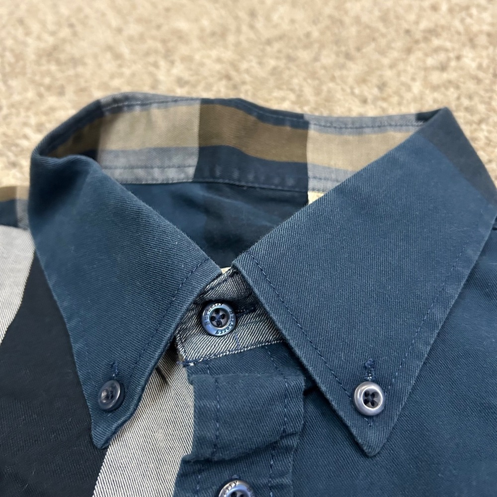 Burberry Brit Button Down Shirt XXL Blue Checkered Long Sleeve Cotton - Picture 5 of 9